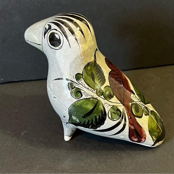 Vintage Hand Painted Tonala Mexican Bird Grey Folk Art Clay Pottery Hand Painted - Picture 3 of 10